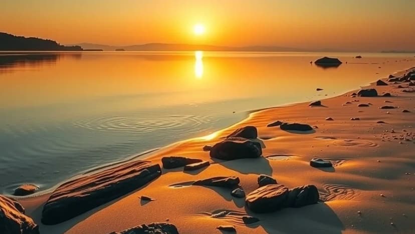 Gläns över sjö och strand