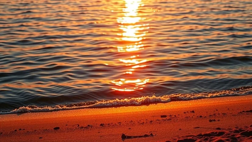 Gläns över sjö och strand under sommaren
